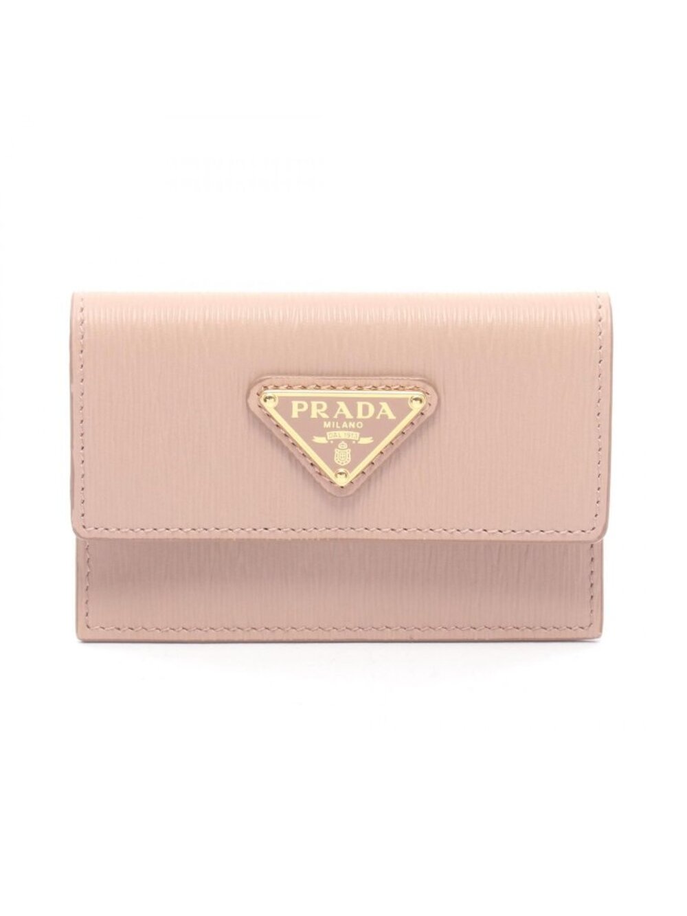 Prada Card Case Triangle Logo Pink Beige Leather